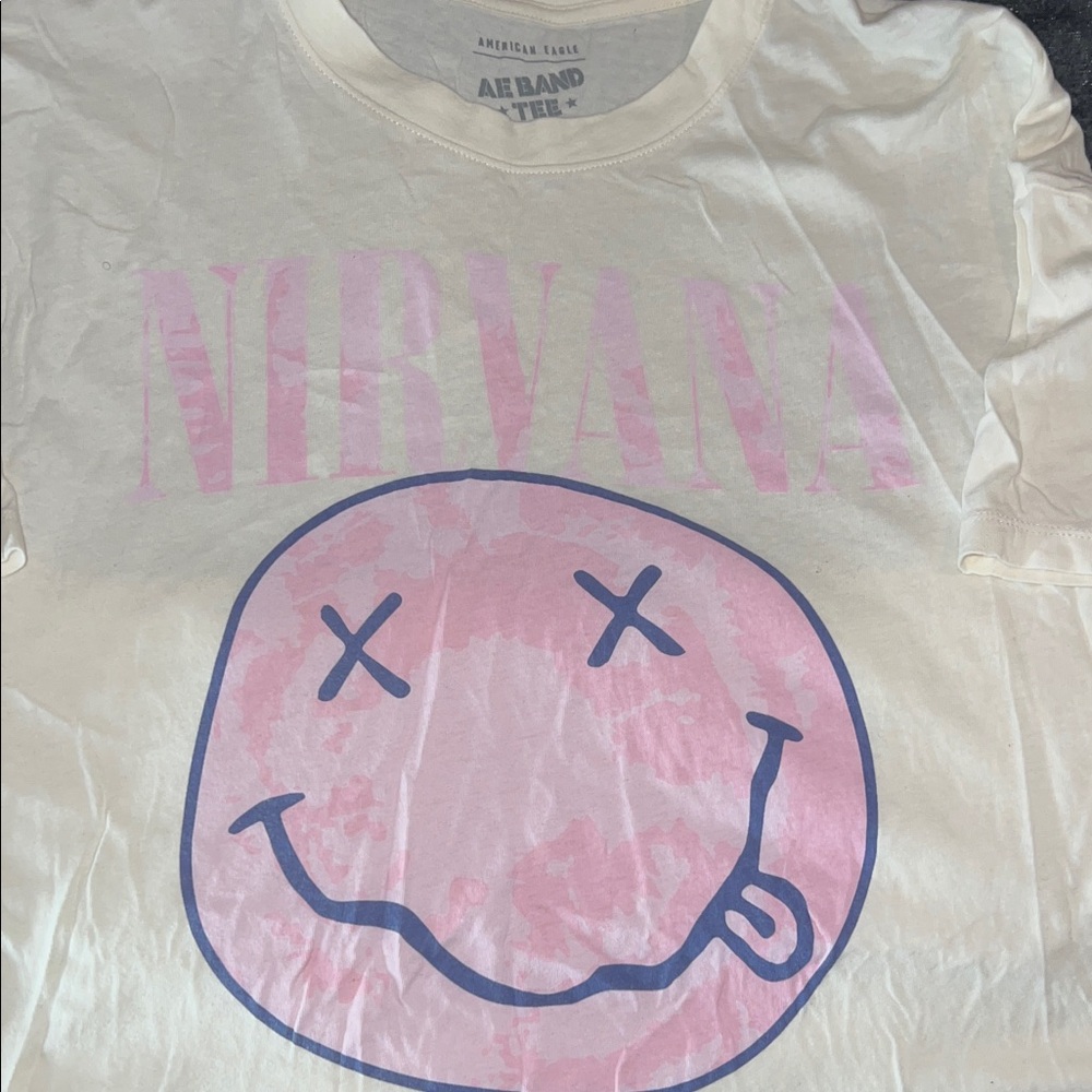 American Eagle Outfitters Cream and Pink Nirvana Tee